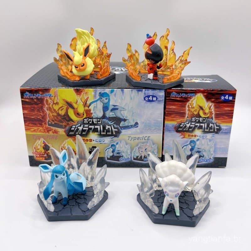 4 Pçs/Set 5cm Anime Pokémon Flareon Glaceon Ice Vulpix Charcadet Battle Edition Habilidade Efeitos Especiais Versão Q Fi