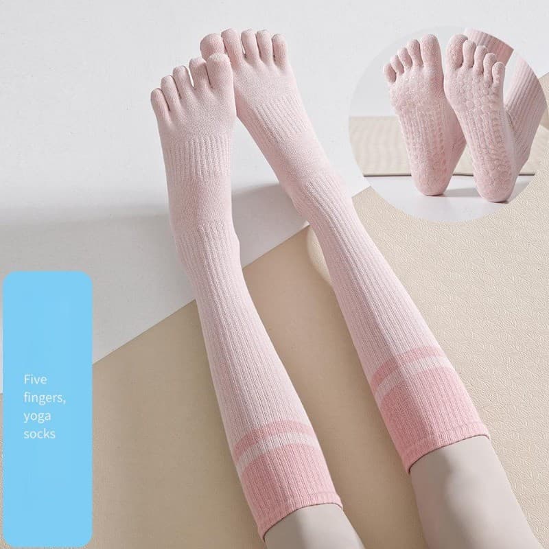 Tubo longo meias de Yoga antiderrapante profissional feminino Pilates meias de cinco dedos interior anti-S