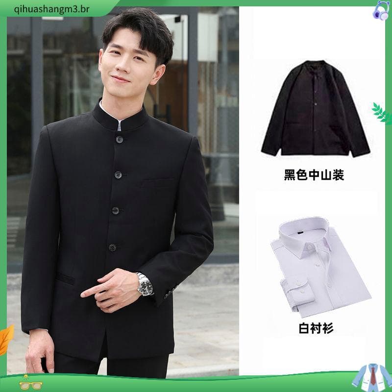 Novo estilo chinês gola alta juventude terno de três peças Retro administrativo terno Nakayama terno noivo padrinhos est