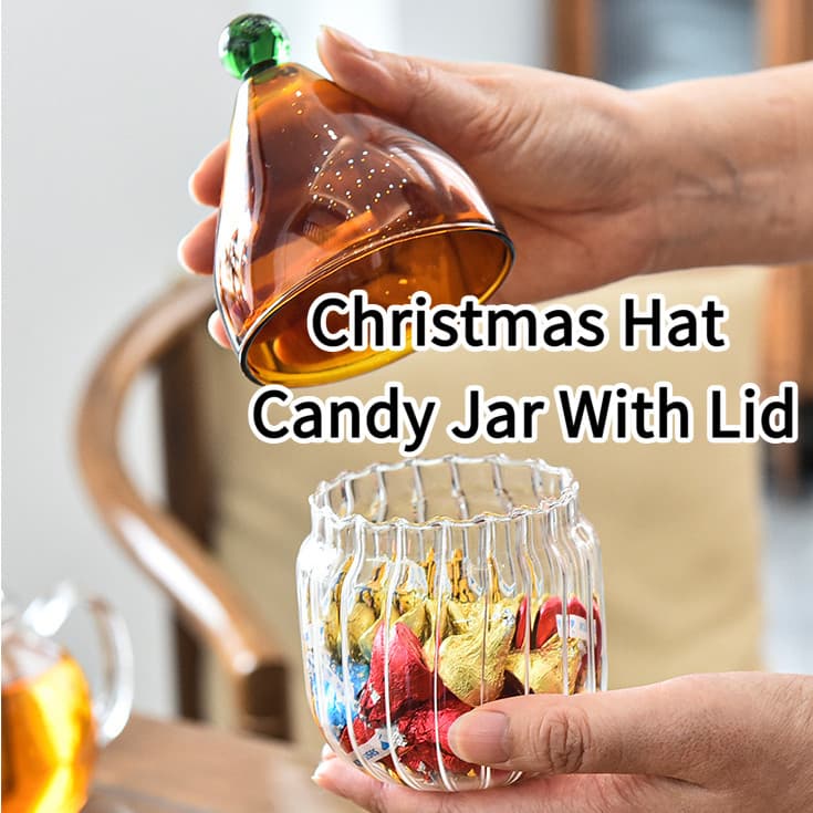 Criativo chapéu de natal pote de doces ornamentos copo de doces colorido com tampa garrafa de armazenamento