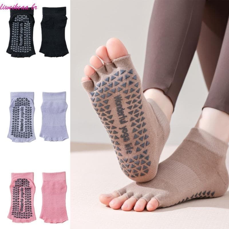 Liweikea Meias Femininas Respiráveis Dedos Divididos Para Exercícios Tornozelo , Aderência Silicone