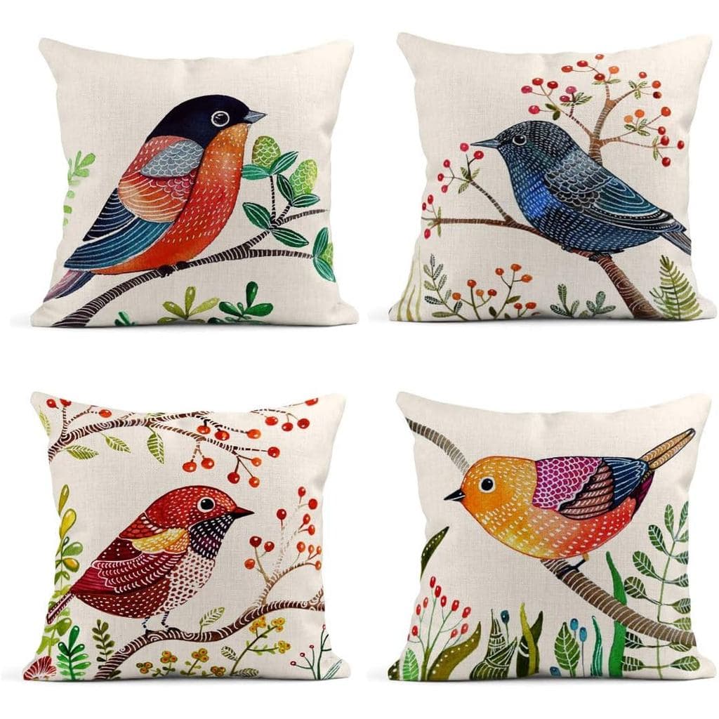 Conjunto Emvency de 4 Capas de Almofada de Linho 18x18 Polegadas, Almofadas Decorativas para Casa, Coloridas, com Estamp