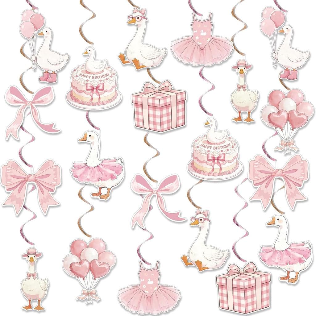 Goose Birthday Decorations One Silly Goose Hanging Swirl Decorations Pink Goose Party Supplies for Baby Girl 1st Birthda