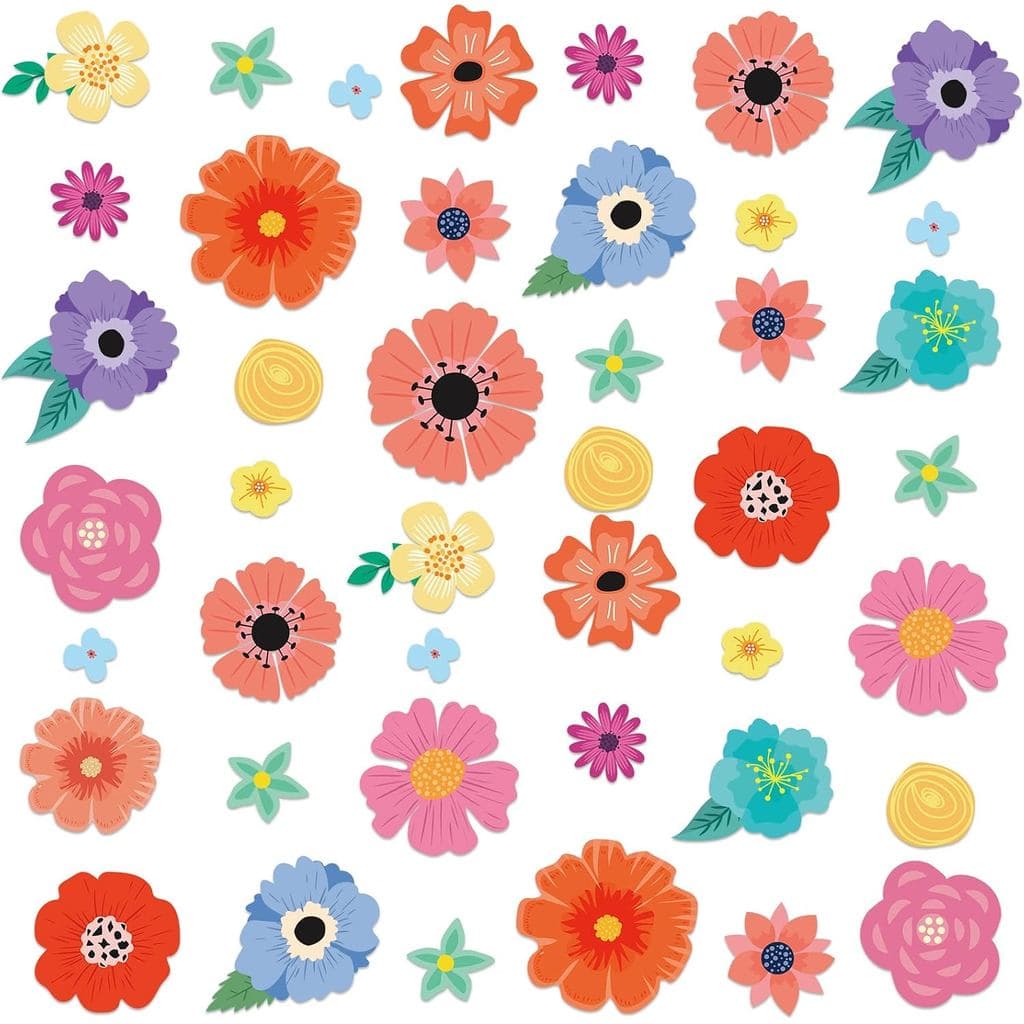 60 Peças de Decoração para Quadro de Avisos com Flores Silvestres para Volta às Aulas, Conjunto de Recortes para Decoraç