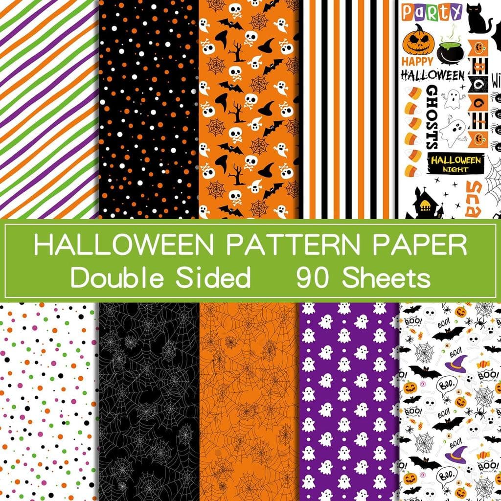 Conjunto de Papel Decorativo com Padrão de Halloween ASTARON, 90 Folhas, Tamanho A5 (5,5 x 8,2”) para Confecção de Cartõ