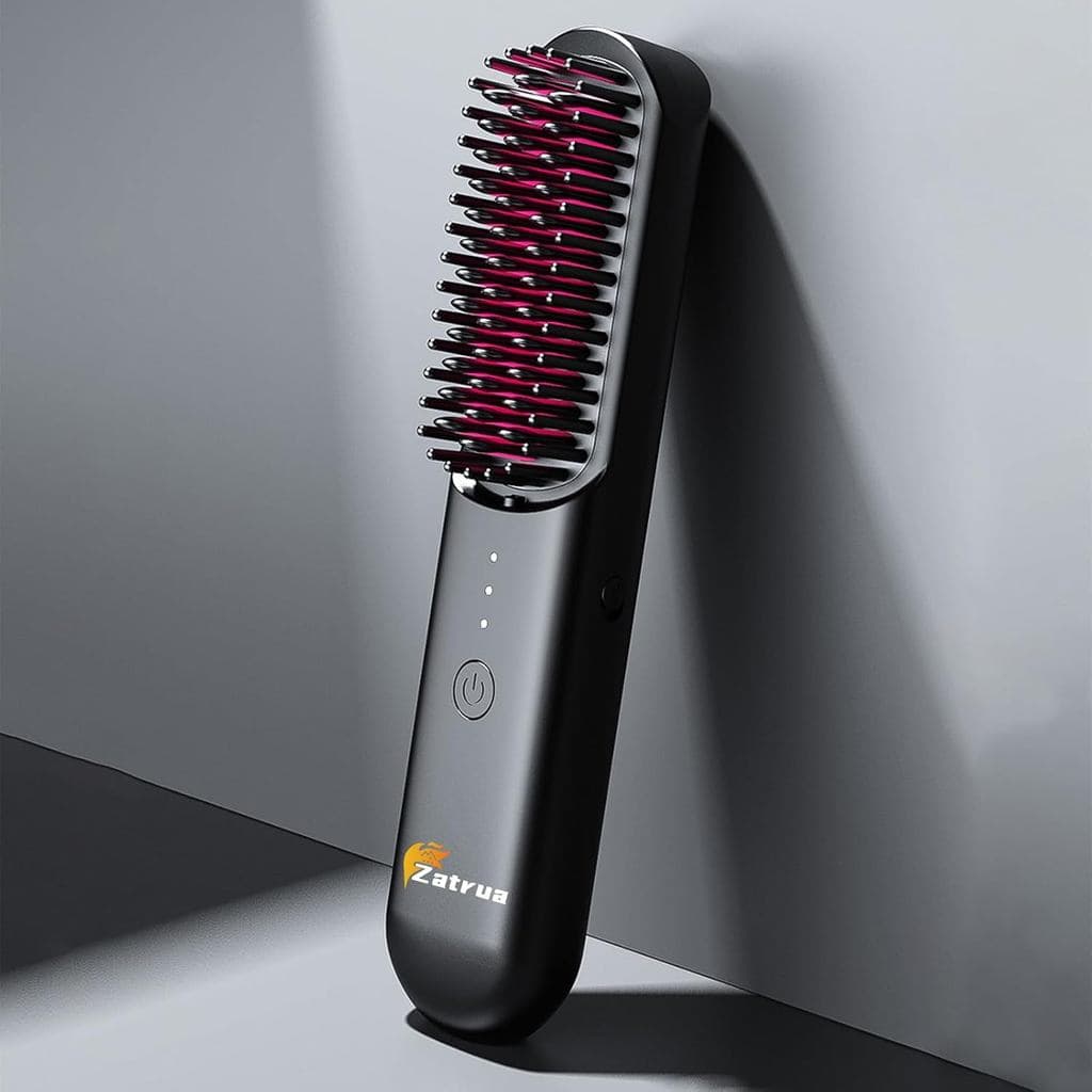 Escova Alisadora de Cabelo Sem Fio com Íons Negativos, Não Danifica o Cabelo, Alisador de Cabelo Portátil de Dupla Funçã