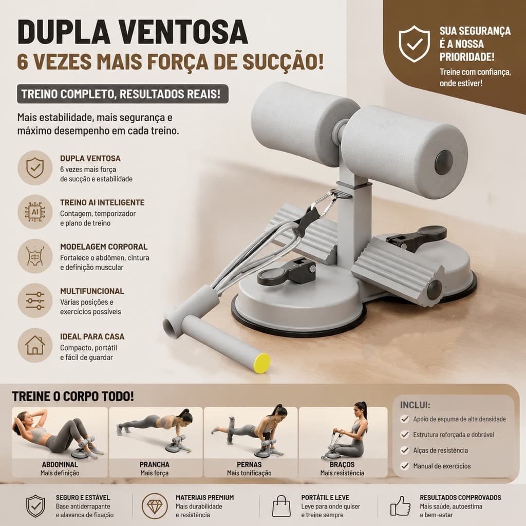 Aparelho Auxiliar para Abdominais Ventosa Forte Unissex Dispositivo Pé Fixo Fitness Para Treino Residencial