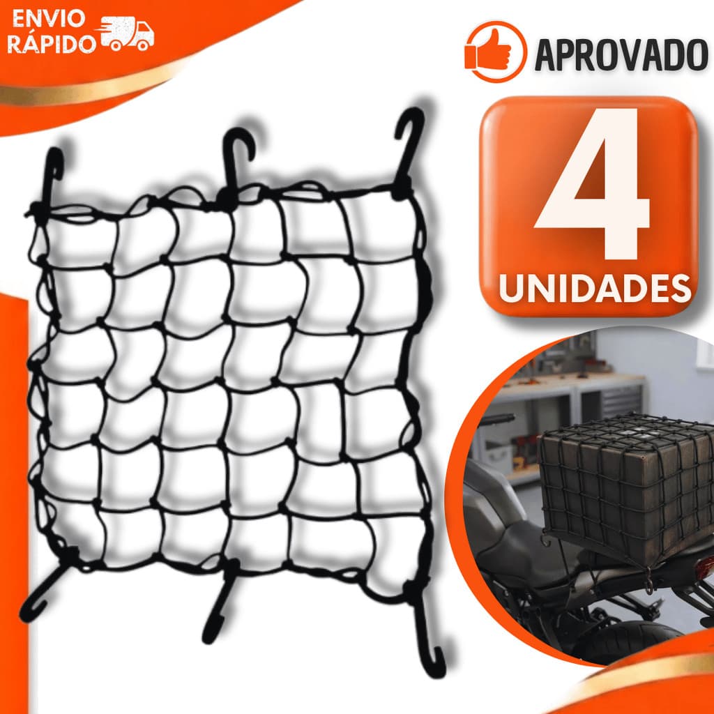 Conjunto Rede Aranha Elástica Com 6 Ganchos Para Moto Resistente Capacete Carga com Segurança Praticidades