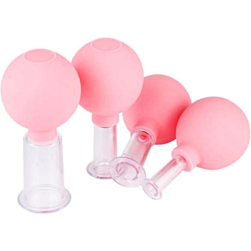 Conjunto de 4 Peças de Ventosas Faciais de Plástico - Ventosas de Silicone para Massagem a Vácuo, Conjuntos de Terapia L