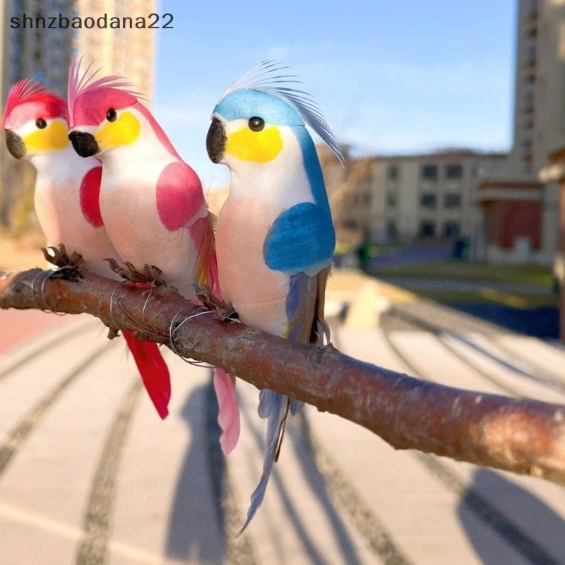 [Shnzd] 1 Peça Enfeites De Boneca De Gramado De Penas Em Miniatura 15 Cm Simulação Criativa Artesanal Papagaio Animal Pá