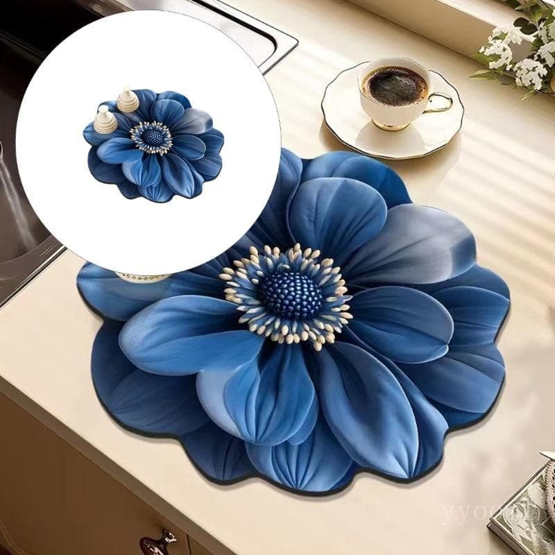 yyooml Almofada De Secagem De Silicone Antiderrapante À Prova De Calor Rack De Pratos De Cozinha Com Padrão Floral 3D