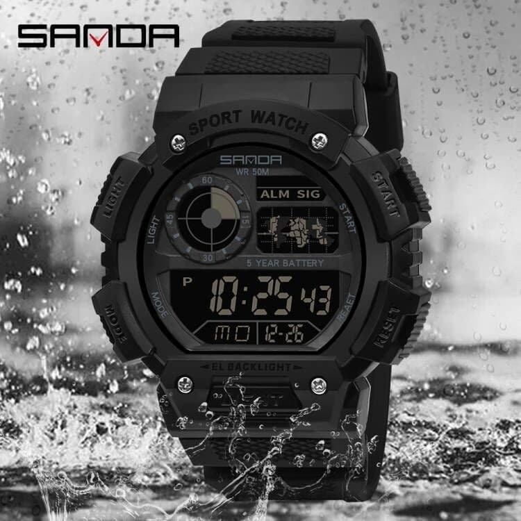 SANDA Moda À Prova D'água Esportes Digital LED Display Relógio Masculino 6009