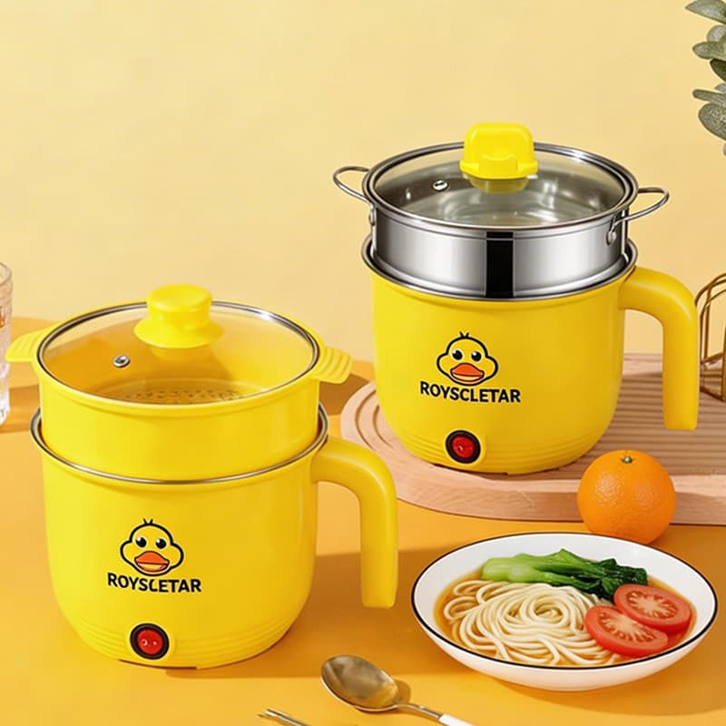 Panela Elétrica em Forma de Patinho Amarelo para Estudantes, Vaporizador Multifuncional, Mini Panela Elétrica de Baixa P