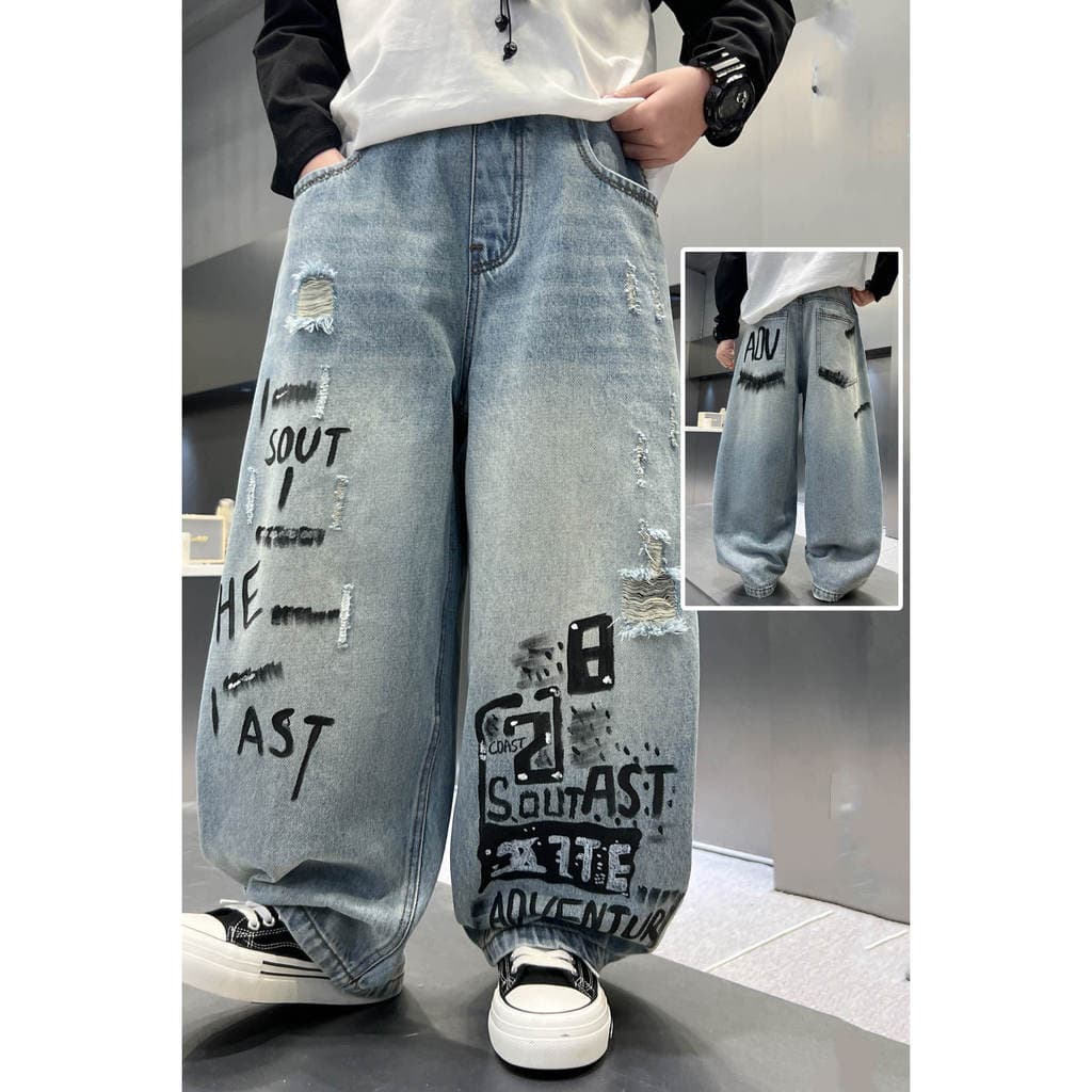 Roupas infantis meninos Jeans rasgados calças casuais primavera roupas 2026 novo estilo grandes meninos calças de perna