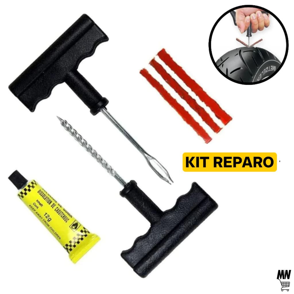 Reparo Kit Pneu Sem Câmara Completo Carro  Moto Remendo com Cola Macarrão Envio Imediato