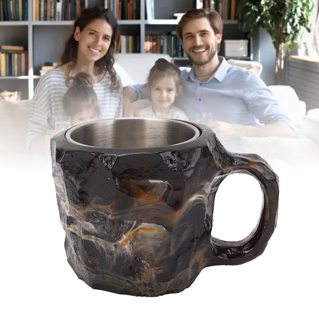 Photop-BR Imitação de Cristal Mineral Caneca de Café 320ml Resina Decorativa de Luxo com Forro de Aço Inoxidável para