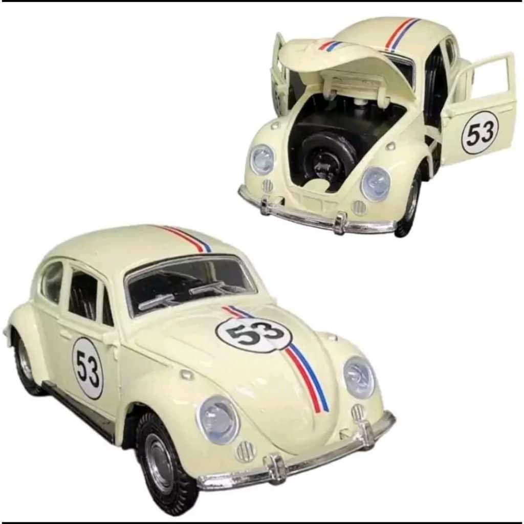 Fusca Herbie 53 em miniatura, abre portas e capô, coleção de colecionador retrô