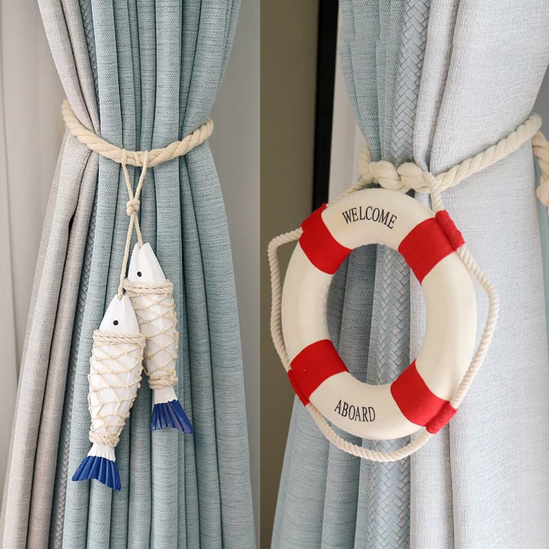 Estilo mediterrâneo criativo cortina fivela sala de estar quarto cortina cintas gravata cortinas ornamentos decoração cr