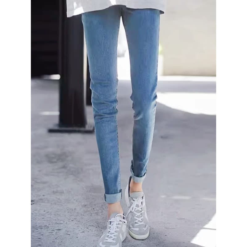 Retro azul estilo japonês fino-ajuste de alta elasticidade Jeans masculino rufião bonito high Street calças magras mascu