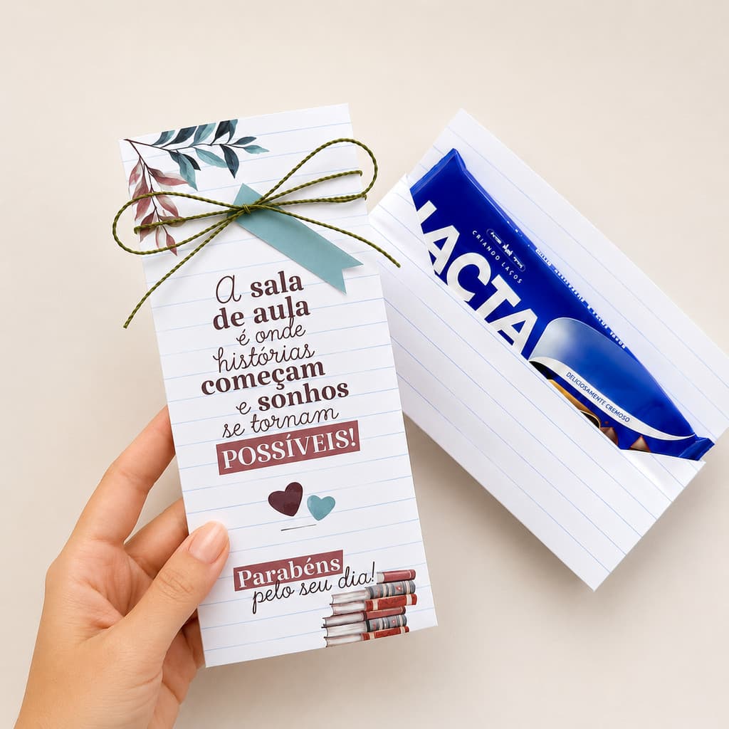 10/2O PORTA BARRA DE CHOCOLATE DIA PROFESSOR - ENVELOPE PARA BARRA DE CHOCOLATE DIA DOS PROFESSORES ARTESANAL