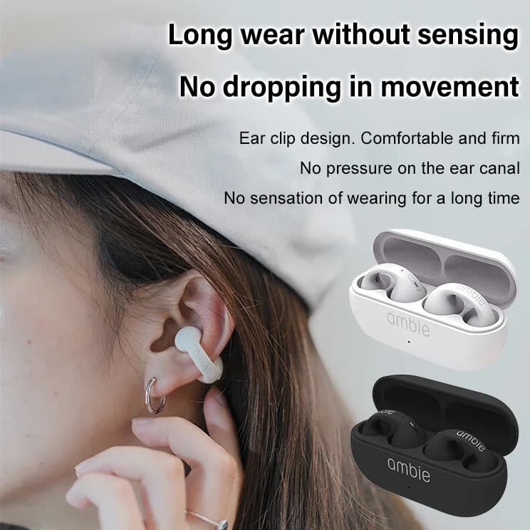 Fones de ouvido totalmente sem fio com design de ouvido aberto para um estilo de vida ativo.