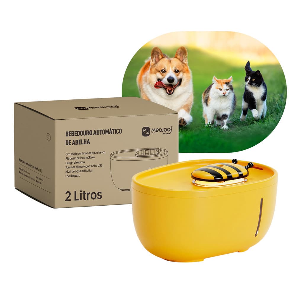 Bebedouro Automático para Gatos e Cães 2,2L com Filtro Silencioso Fonte de Água Pet