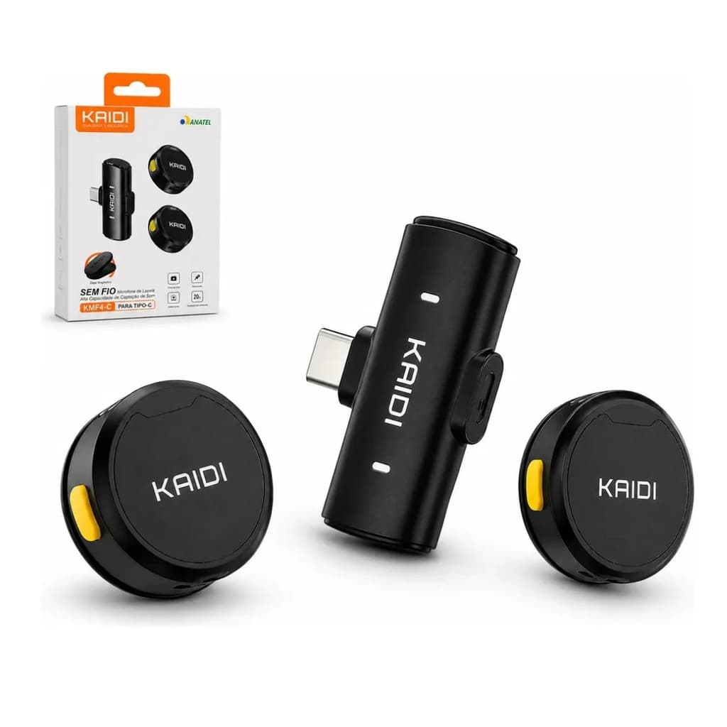 Microfone Magnético Lapela Sem Fio Tipo-C 2 Microfones Kaid