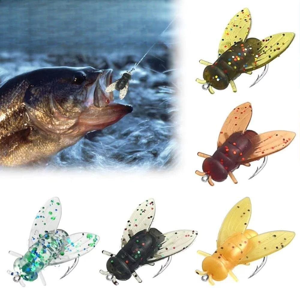MIOSHOP 20 Pcs Isca Biônica De Pesca Com Mosca , PVC 5 Cores Truta Jigs , Gancho