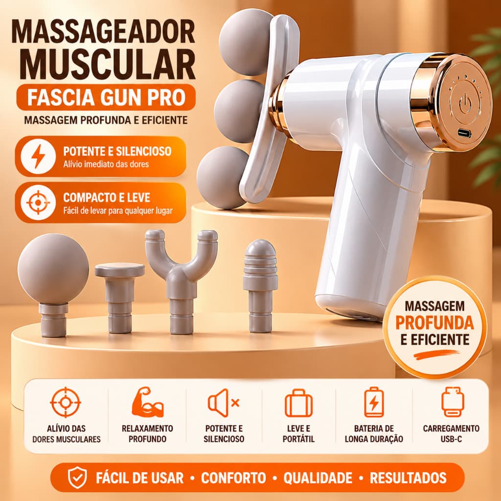 Massageador Muscular Elétrico 3 Esferas Profissional Fascia Gun Portátil Alívio De Dores