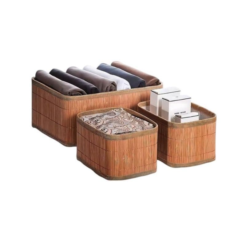 Kit com 09 Cesto Organizador em Bambu 3 Grandes + 6 Médios
