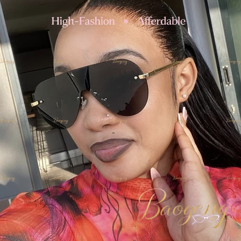 (BAOGENG) UV400 Euro-American Oversized Rimless Wrap Around Óculos De Sol Unissex , Da Moda Para Ele E Ela Streetwear Ch