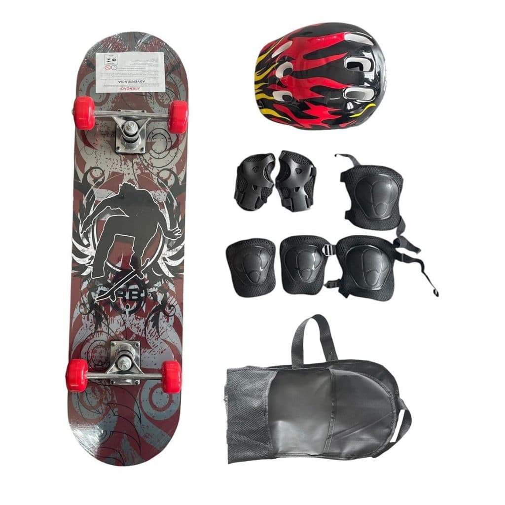 Skate Infantil Estampado C/ Kit De Proteção - Grafite