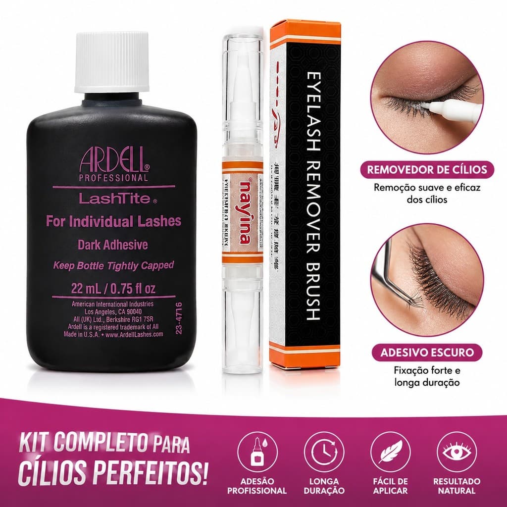 KIT Cola Profissional Para Cílios ARDELL，Navina Caneta Removedora De Cola Para Cílios Profissional Extensão