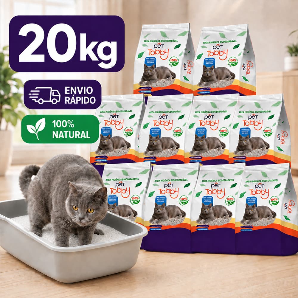 Areia Higiênica Para Gato de Mandioca 10kg e 20Kg Pet Tobby Biodegradável Areia de Gato
