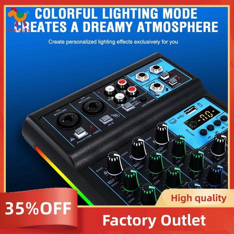 Console De Mixagem De Placa De Som 4CH RGB + Microfone Mixer De Áudio Profissional De 4 Canais Para Transmissão Ao Vivo