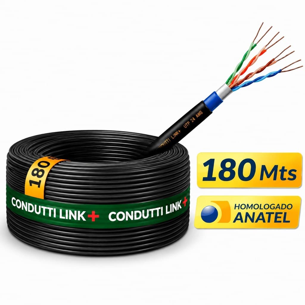 Cabo Lan 4 Pares Cat5e F/utp Externo Blindado 180 metros 100% Cobre ANATEL - CONDUTTI LINK+