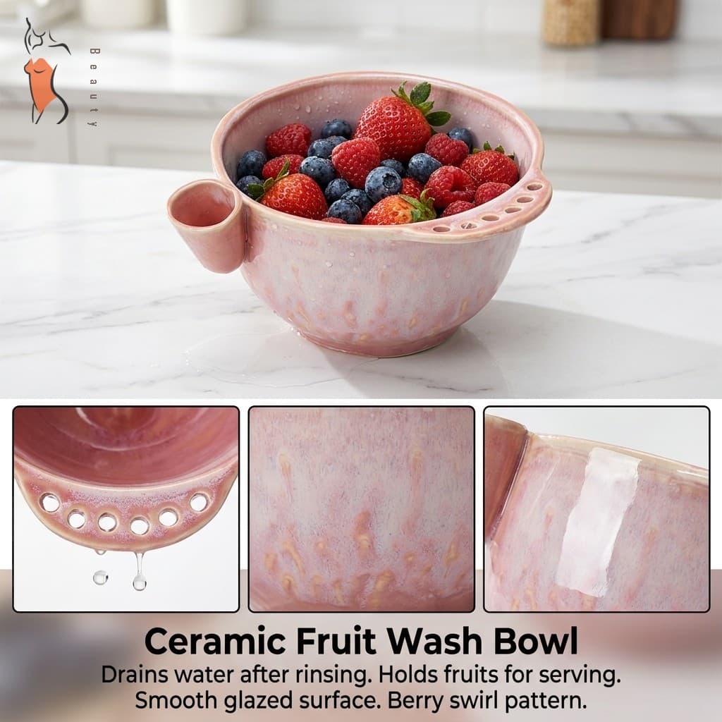 Tigela De Frutas De Cerâmica Com Furos De Drenagem Coador De Enxágue Design Lavagem De Cozinha A Fogo De Alta Temperatur