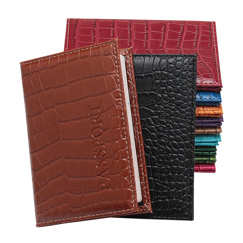 Porta-passaporte com padrão de crocodilo para Mouse marrom Porta-bilhetes de estilo fino simples Couro PU Livro de passa