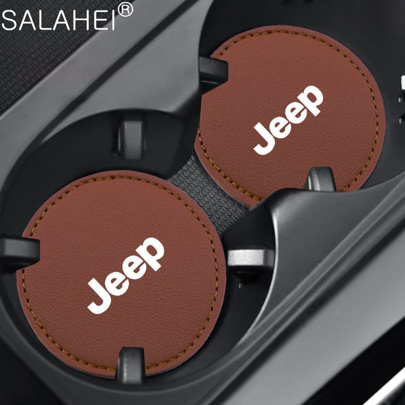 2 Peças de Tapetes Antiderrapantes de Couro para Porta-Copos de Carro Jeep Renegade Wrangler JK JL Grand Cherokee Compas