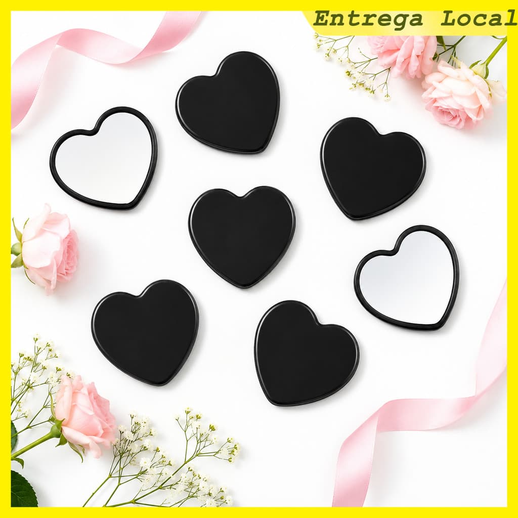 Espelho de Bolso Preto em Formato de Coração 10/20 Peças, 6,4x5cm, Mini Espelho Portátil para Maquiagem
