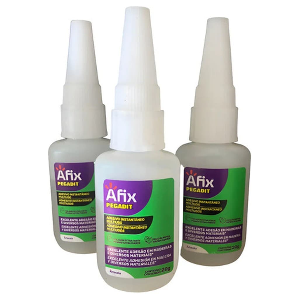 Kit 3 Colas Instantâneo Afix 20g Artecola Colagem Rápida Branco Líquido Incolor