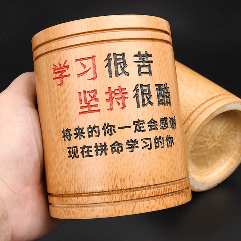 Suporte redondo de bambu para caneta, estudantes do ensino médio, ornamentos de mesa inspiradores, armazenamento de escr