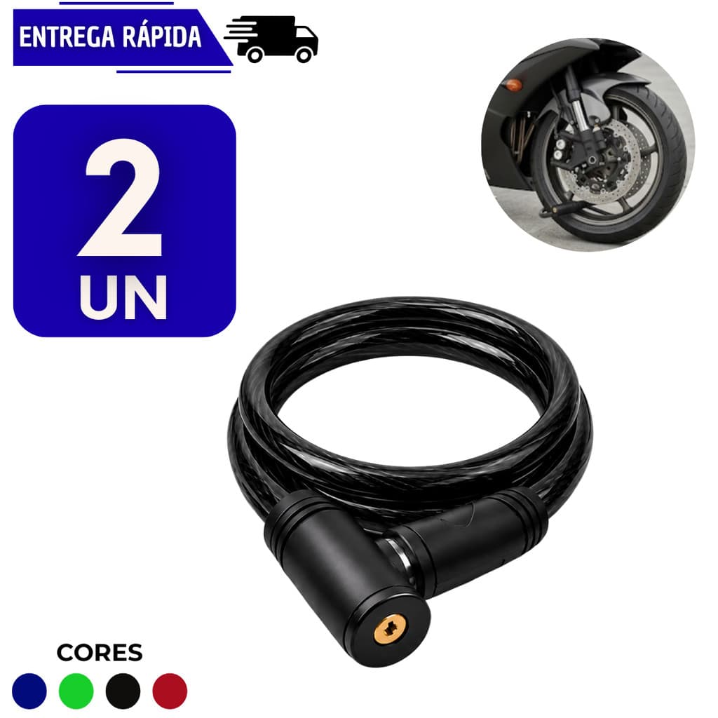 Jogo 2 Corrente Cabo Cadeado De Segurança Para Moto Bicicleta Cabo De Aço Trava Com Chave Bike Anti Furto Grossa