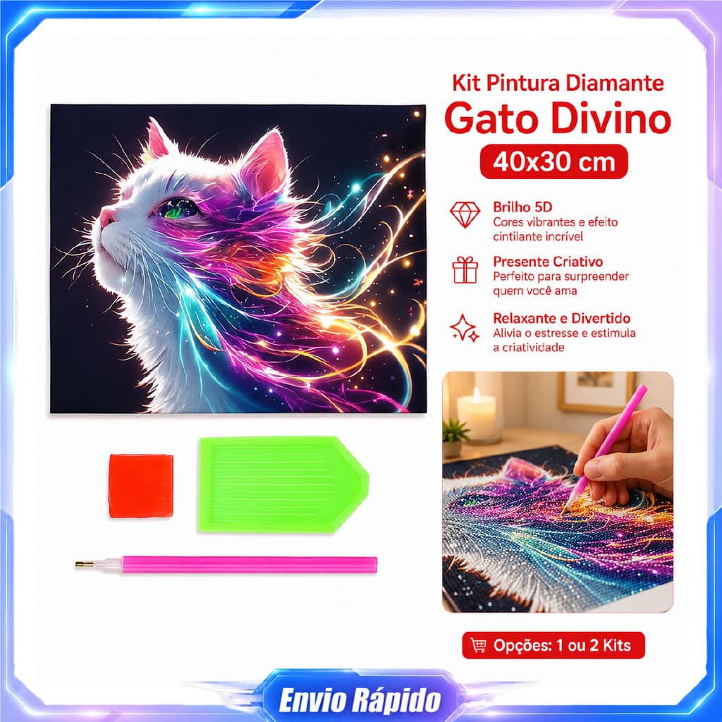 Pintura de diamante quadrado faça você mesmo tema gato divino 40x30cm tela caneta bandeja argila todos itens inclusos