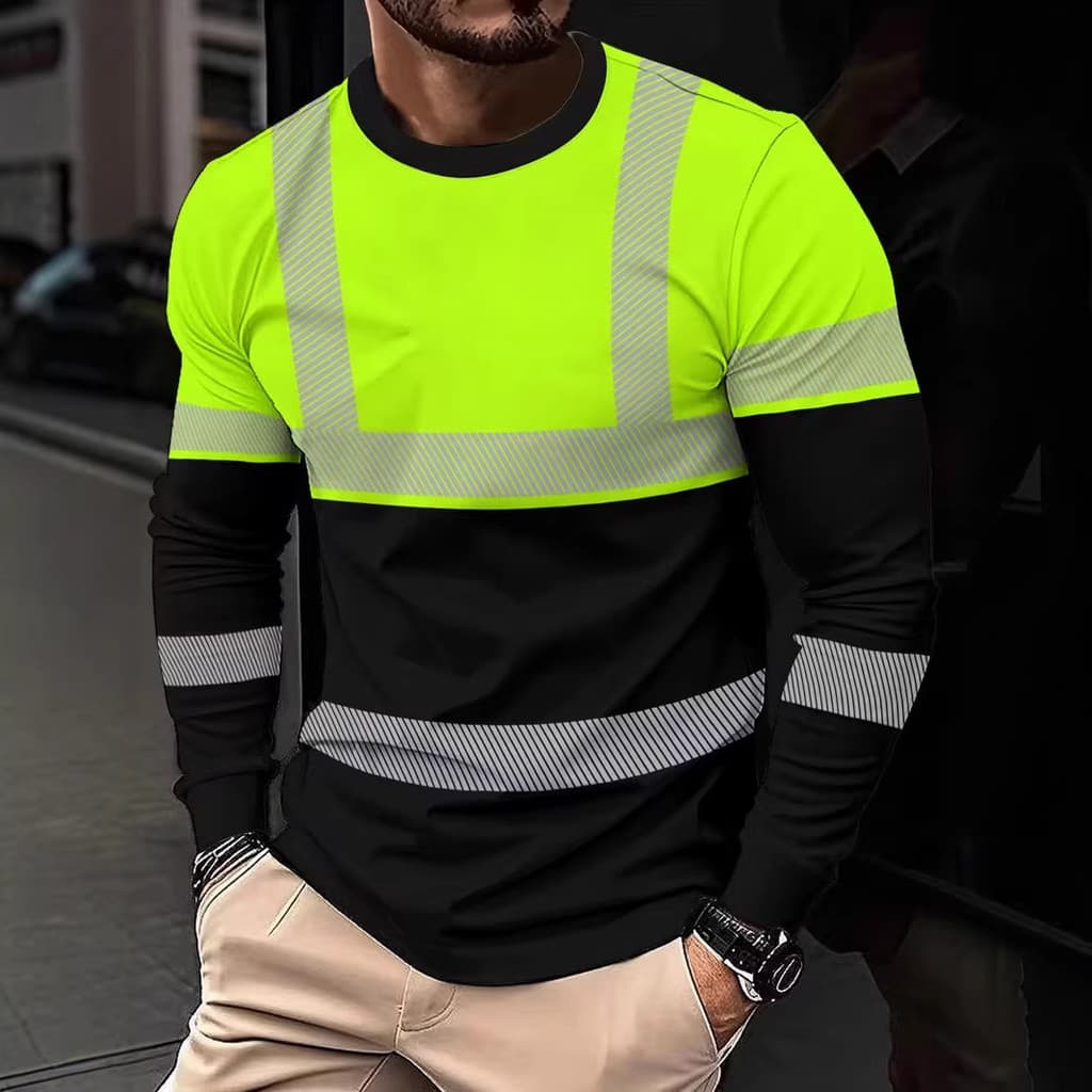 Camiseta de manga comprida com estampa 3D europeia e americana, casual para primavera e outono, com gola redonda, camisa