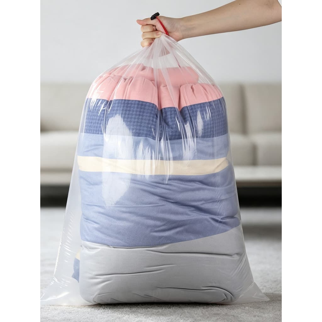 Saco de armazenamento de cordão transparente com rosca colcha para baixo jaqueta Anti-poeira saco de embalagem sazonal e