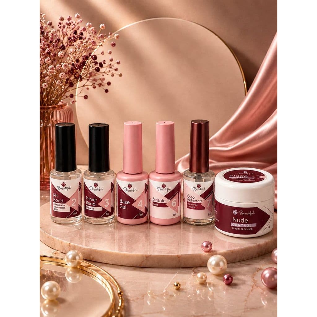 Kit De Unhas De Gel Beautiful Nails- Base Gel Transparente- Gel Control Nude
