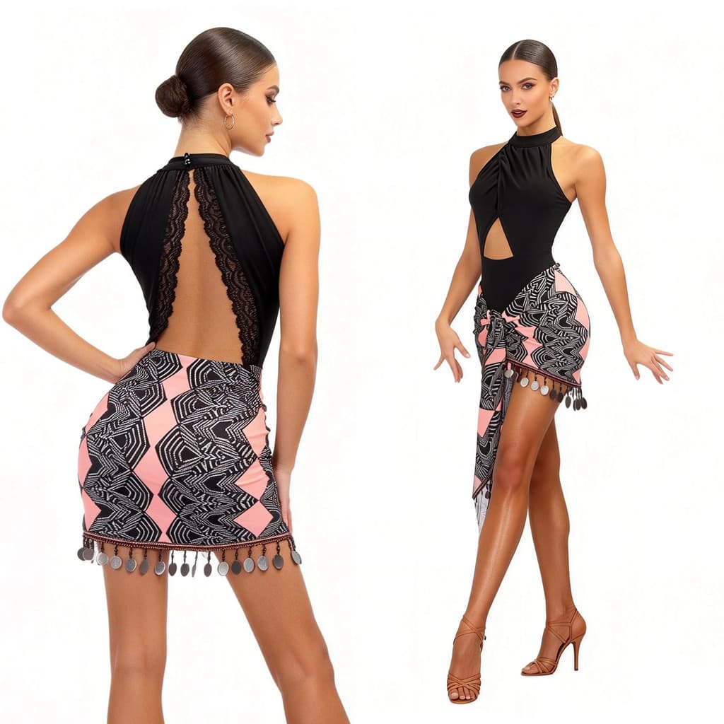 ZS saia exótica de dança latina, cachecol feminino com borla, padrão nacional, traje de prática de dança, saia de dança,
