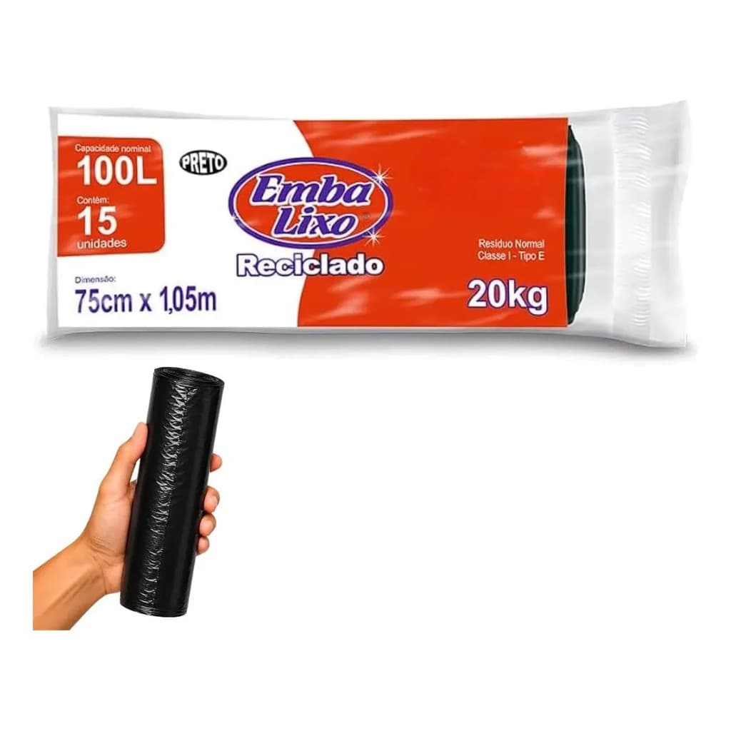 Saco Lixo 100l Preto Reciclado C/15 - Embalixo