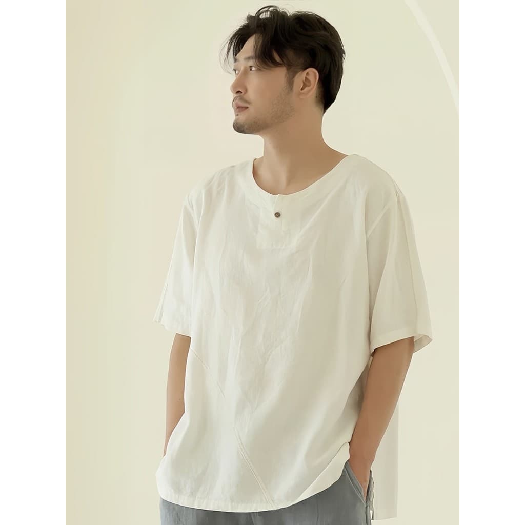 Nan estilo chinês Ramie camiseta de manga curta masculina verão fino Casual cânhamo completo meia manga tamanho grande c